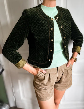 Zielony żakiet krótki aksamitny welurowy pikowany trachten old money dirndl | 38