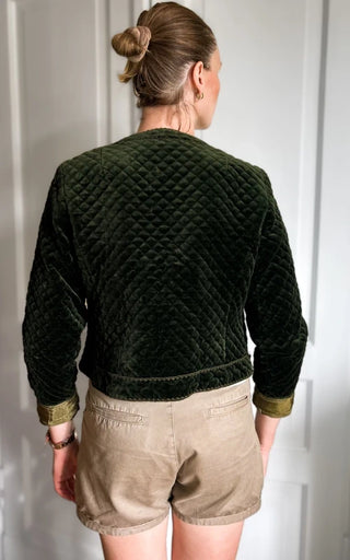 Zielony żakiet krótki aksamitny welurowy pikowany trachten old money dirndl | 38