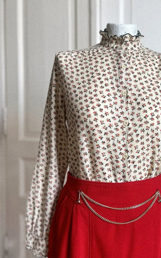 Kremowa koszula stójka vintage bawełna modal kwiaty romantyczna cottagecore | 36