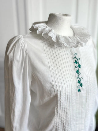 Biała koszula bawełna vintage bufki koronkowy kołnierz kryza trachten cottagecore oversize Sportalm Kitzbuhel | 38 40