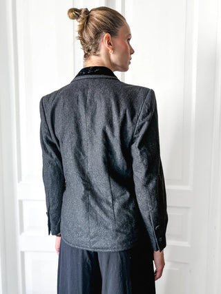 Szara marynarka wełniana kaszmir vintage Woolmark szalowy kołnierz welur preppy Franz Haushofer | 38 40