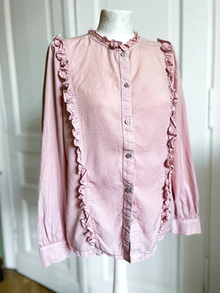 Różowa koszula 100% lyocell tencel bufki stójka falbany victorian Marks&Spencer | 38 40
