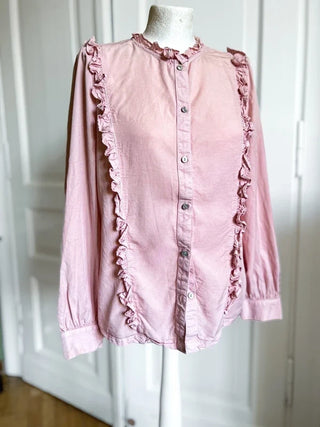 Różowa koszula 100% lyocell tencel bufki stójka falbany victorian Marks&Spencer | 38 40