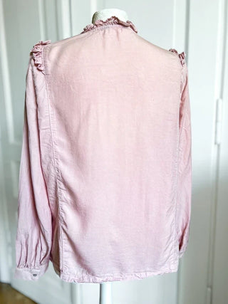 Różowa koszula 100% lyocell tencel bufki stójka falbany victorian Marks&Spencer | 38 40