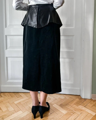Czarna spódnica długa elegancka aksamitna vintage wysoki stan avant garde Maxi Librati Paris | 42 44