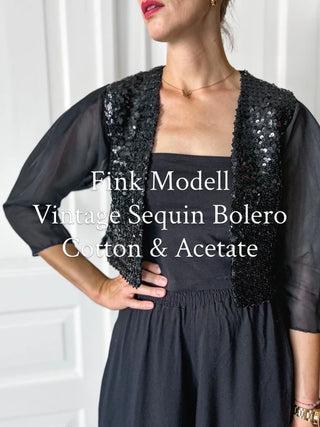 Czarne cekinowe bolero żakiet vintage bawełna acetat Fink Modell | 38