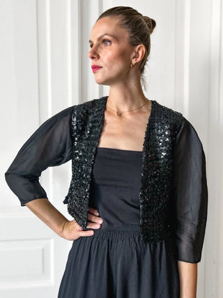 Czarne cekinowe bolero żakiet vintage bawełna acetat Fink Modell | 38