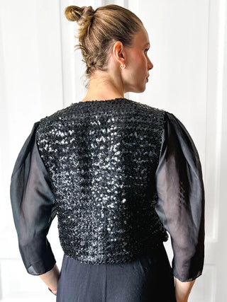 Czarne cekinowe bolero żakiet vintage bawełna acetat Fink Modell | 38