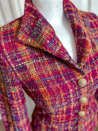 Różowy wełniany żakiet alpaka moher taliowany boucle Steppin’ Out | 34