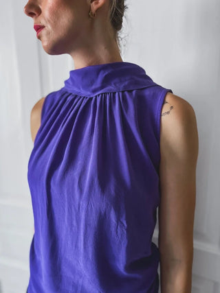Fioetowy jedwabny top elegancka bluzka vintage szaliczek wieczorowa drapowana St. Emile | 40