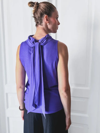 Fioetowy jedwabny top elegancka bluzka vintage szaliczek wieczorowa drapowana St. Emile | 40
