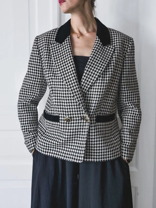Marynarka tweedowa wełniana jedwab vintage 80s 90s pepitka Gerry Weber | 42 44