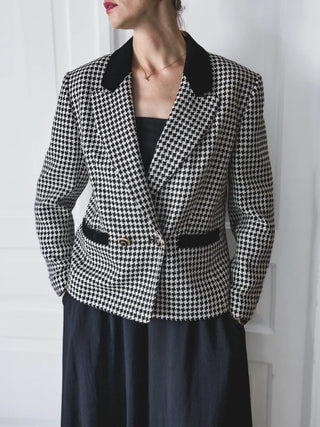 Marynarka tweedowa wełniana jedwab vintage 80s 90s pepitka Gerry Weber | 42 44