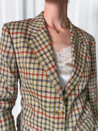 Marynarka 100% jedwab tweed made in England krata preppy old money | 38