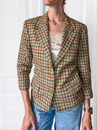 Marynarka 100% jedwab tweed made in England krata preppy old money | 38