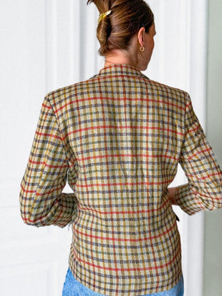 Marynarka 100% jedwab tweed made in England krata preppy old money | 38