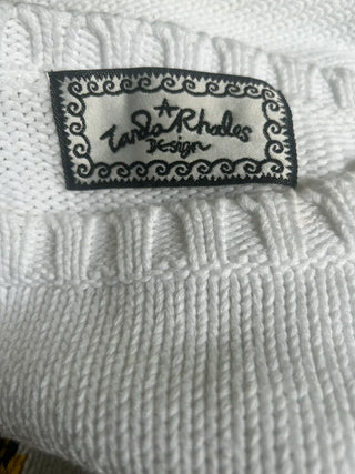 Biały sweter vintage 90s bawełna oversize kwiaty rękaw 3/4 Zandra Rhodes | 40