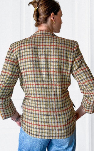 Marynarka 100% jedwab tweed made in England krata preppy old money | 38