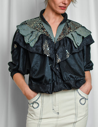 Czarna koszula bluza 80s glamour Peter and Jo | 36 38+ (uniwersalny)