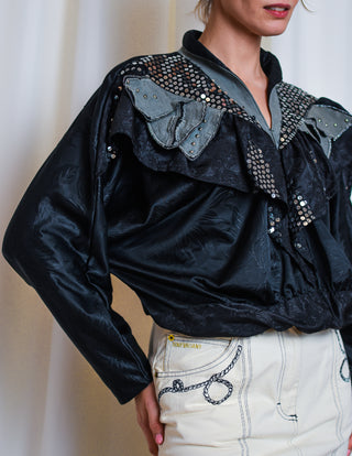 Czarna koszula bluza 80s glamour Peter and Jo | 36 38+ (uniwersalny)