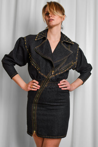 Jeansowa sukienka biker vintage 80s dżety | 36 38