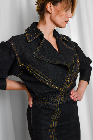Jeansowa sukienka biker vintage 80s dżety | 36 38