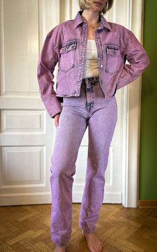 Fioletowy zestaw kurtka i spodnie jeansowe z efektem acid wash Remain | 36 38