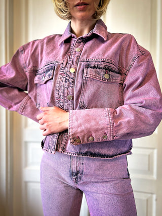 Fioletowy zestaw kurtka i spodnie jeansowe z efektem acid wash Remain | 36 38