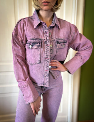 Fioletowy zestaw kurtka i spodnie jeansowe z efektem acid wash Remain | 36 38