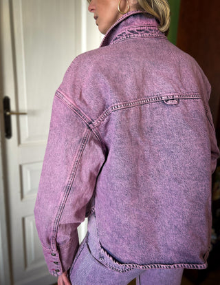 Fioletowy zestaw kurtka i spodnie jeansowe z efektem acid wash Remain | 36 38