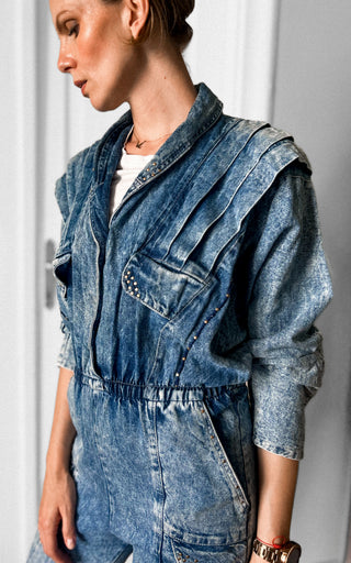 Kombinezon dekatyzowany jeans 80s Vintage St. Denis | 36 38