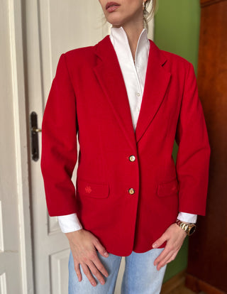 Czerwona wełniana marynarka power suit 80s z Portugalii | 38 40+