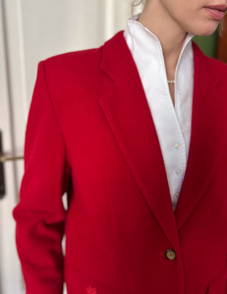 Czerwona wełniana marynarka power suit 80s z Portugalii | 38 40+