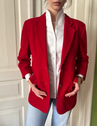 Czerwona wełniana marynarka power suit 80s z Portugalii | 38 40+