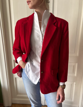 Czerwona wełniana marynarka power suit 80s z Portugalii | 38 40+