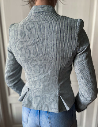 Biały krótki taliowany żakiet w granatowy prążek letni marynistyczny Tailored by Next | 36 38