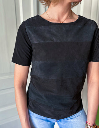 Czarna skórzana zamszowa bluzka t-shirt z krótkim rękawem InWear | 36 38