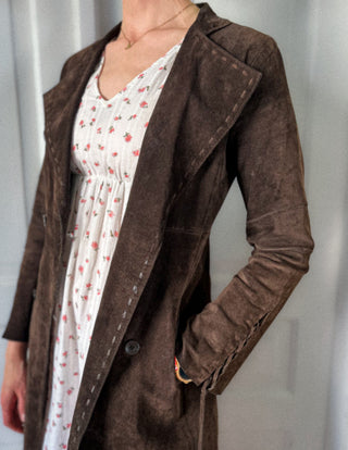 Brązowy czekoladowy zamszowy płaszcz w stylu western boho Philip Russel | 34 36