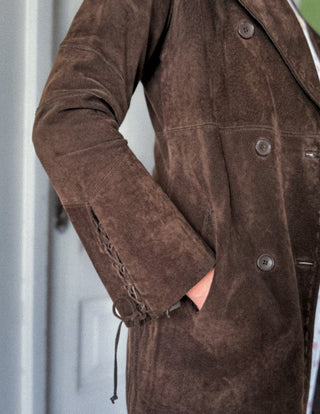 Brązowy czekoladowy zamszowy płaszcz w stylu western boho Philip Russel | 34 36