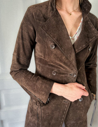 Brązowy czekoladowy zamszowy płaszcz w stylu western boho Philip Russel | 34 36