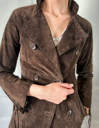 Brązowy czekoladowy zamszowy płaszcz w stylu western boho Philip Russel | 34 36