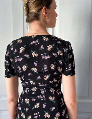 Czarna sukienka maxi w kwiaty rozcięcia styl lata 90. Miss Selfridge | 34 36