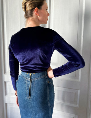 Granatowe szafirowe welurowe kopertowe body głęboki dekolt My sister’s closet | 36 38