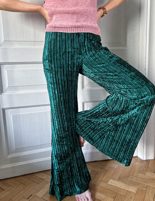 Zielone morskie welurowe szerokie spodnie Free People | 34 36