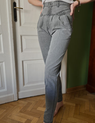 Szare jeansy spodnie zwężane wysoki stan true vintage 80s Gitano | 34 36