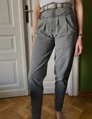 Szare jeansy spodnie zwężane wysoki stan true vintage 80s Gitano | 34 36