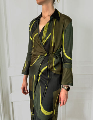 Zielona khaki sukienka szmizjerka długa maxi wiskoza Massimo Dutti | 34 36