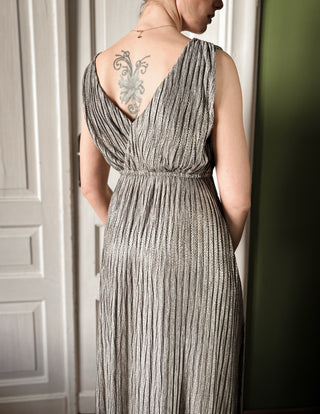 Sukienka wieczorowa szara srebrna długa maxi w stylu greckim empire goddess Carolina Belle | 38 40