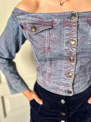 Jeansowa krótka kurtka vintage off-shoulders odkryte ramiona Y2K Just Cavalli | 36 38