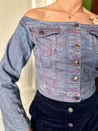 Jeansowa krótka kurtka vintage off-shoulders odkryte ramiona Y2K Just Cavalli | 36 38